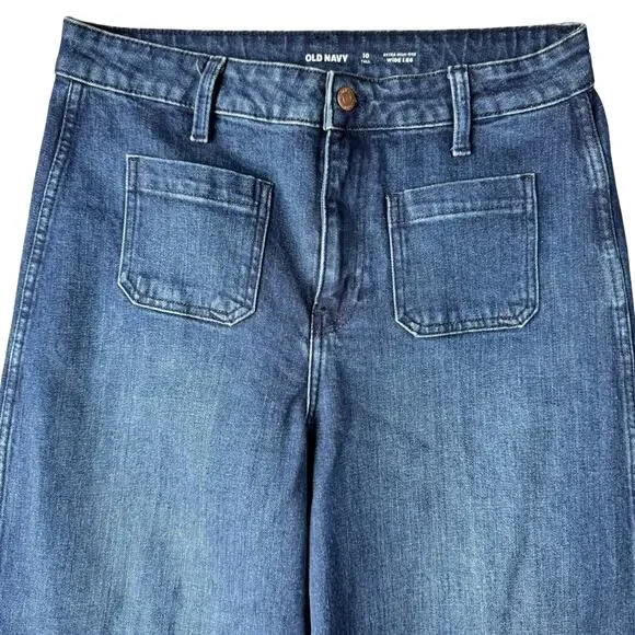 Old Navy Extra High-Waisted Trouser Wide-Leg Jeans Women's Dark Wash Denim - 10L - Picture 3 of 9
